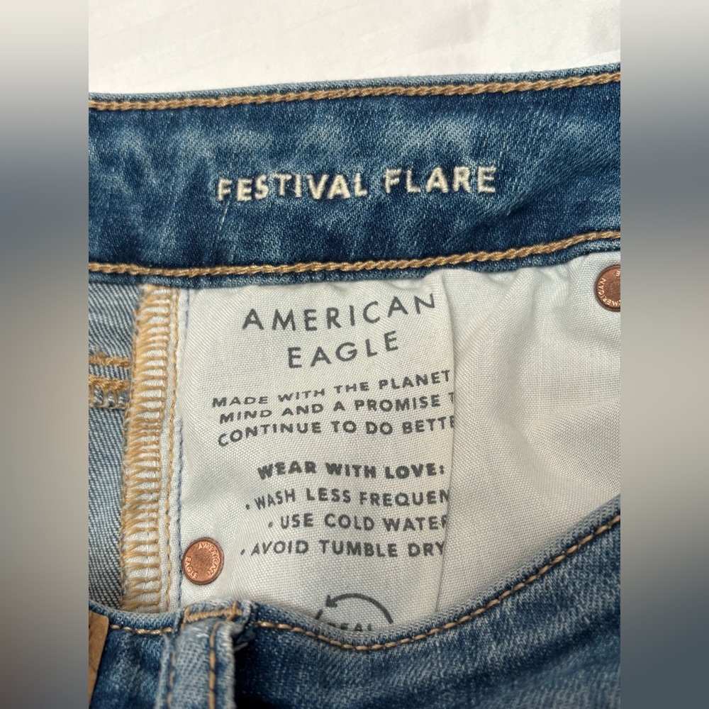 American Eagle Jeans 4 Short Festival Flare Blue Next Level Stretch Petite - Picture 7 of 15